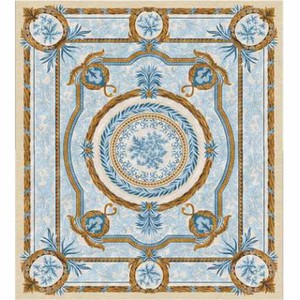 Tapis baroque de luxe tufté main en laine bleu marron crème