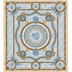 Handgetufteter Luxus Barock Wollteppich Blau Braun Creme