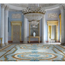 Handgetufteter Luxus Barock Wollteppich Blau Braun Creme