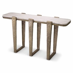 Casa Padrino consola de lujo de aluminio con tapa de mármol latón antiguo / beige 140 cm