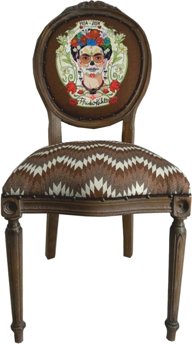 Frida Kahlo de Casa Padrino silla de comedor barroco de lujo marrón / colorido Frida Kahlo de Casa Padrino silla de comedor barroco de lujo marrón / colorido