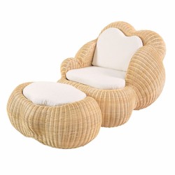 Casa Padrino tabouret de luxe naturel 86,5 cm - Repose-pieds en rotin avec coussin