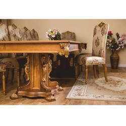 Prunkvoller Luxus Barock Esszimmer Stuhl Braun Gold