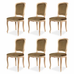 Casa Padrino ensemble de 6 chaises de salle à manger baroque de luxe vert olive / beige H. 100 cm - Meubles baroques