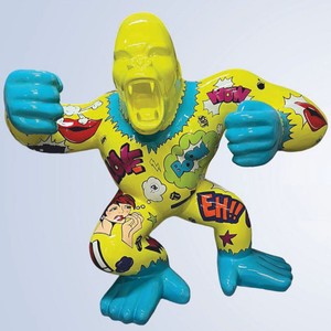 Casa Padrino scultura decorativa XXL scimmia gorilla giallo / colorato 202 x 102 x A. 180 cm