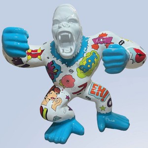 Casa Padrino scultura decorativa XXL scimmia gorilla bianco / colorato 202 x 102 x A. 180 cm