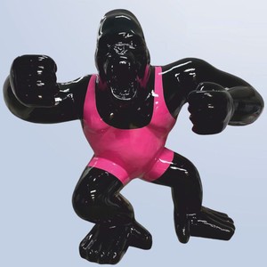 Casa Padrino scultura decorativa XXL scimmia gorilla nero / rosa 202 x 102 x A. 180 cm