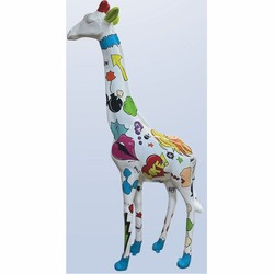 Casa Padrino scultura decorativa da giardino giraffa bianco / colorato A. 205 cm - Grande figura da giardino