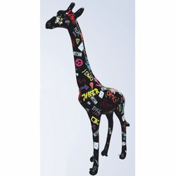 Große Garten Deko Skulptur Figur Giraffe Schwarz Bunt
