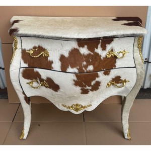 Casa Padrino Barock Kuhfell Kommode Weiß / Braun / Gold 100 cm - Barock Möbel