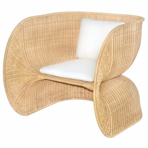 Luxus Rattan Lounge Sessel mit Kissen Naturfarben Weiß