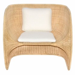 Casa Padrino fauteuil longue de luxe en rotin avec coussins naturel / blanc - Meubles en rotin