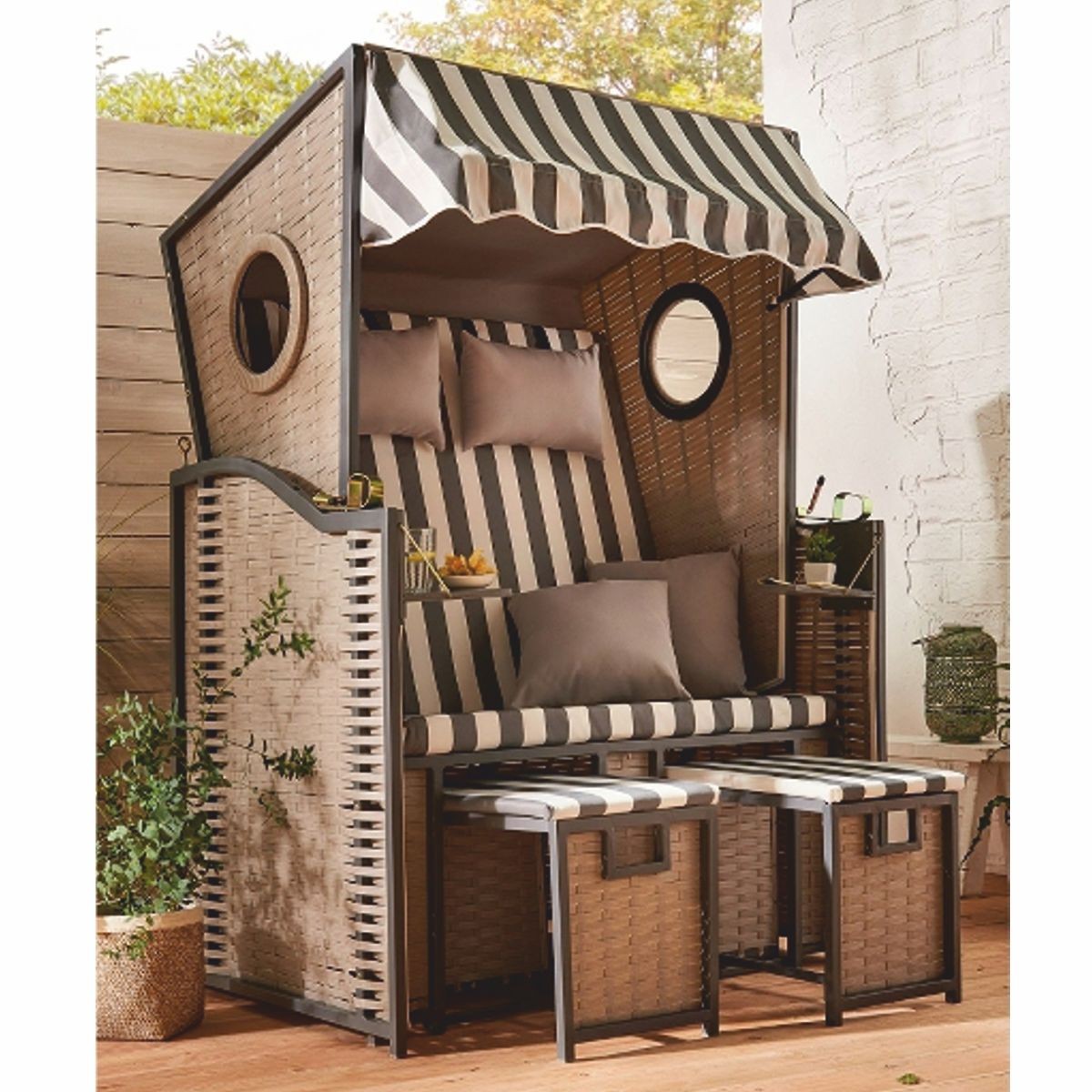 Casa Padrino silla de playa con techo gris / blanco 114 x 72 x A. 160 cm Casa Padrino silla de playa con techo gris / blanco 114 x 72 x A. 160 cm