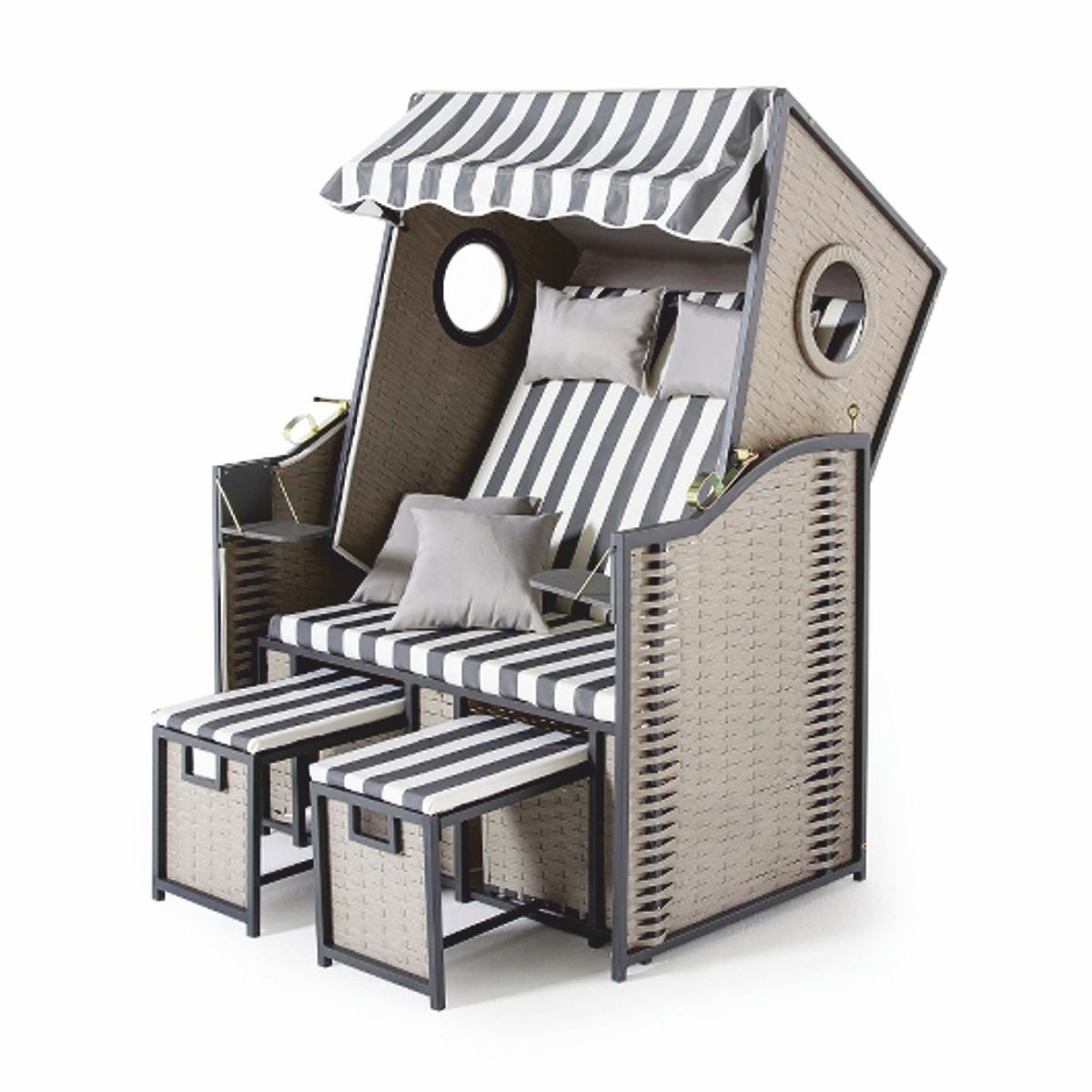 Casa Padrino silla de playa con techo gris / blanco 114 x 72 x A. 160 cm Casa Padrino silla de playa con techo gris / blanco 114 x 72 x A. 160 cm
