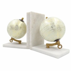 Casa Padrino marble bookends set globe white / gold - Desk decoration