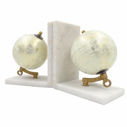 Casa Padrino ensemble de serre-livres en marbre globe blanc / or - Décoration de bureau