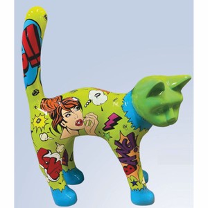 XXL Garten Deko Skulptur Figur Katze Grün Bunt