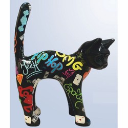 XXL Garten Deko Skulptur Figur Katze Schwarz Bunt