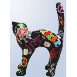 XXL Garten Deko Skulptur Figur Katze Schwarz Bunt