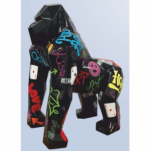 Casa Padrino scultura decorativa XXL scimmia gorilla nero / colorato 111 x 77 x A. 131 cm