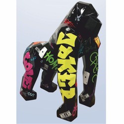 XXL Deko Skulptur Figur Gorilla Affe Schwarz Bunt
