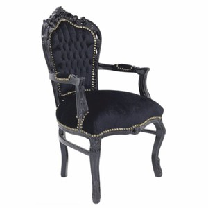 Casa Padrino Barock Esszimmer Stuhl mit Armlehnen Schwarz - Barockstil Möbel