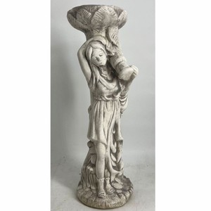 Casa Padrino escultura de decoración de jardín Art Nouveau de hormigón mujer con maceta gris A. 60 cm
