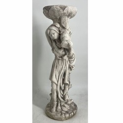 Casa Padrino scultura art nouveau del giardino in cemento donna con vaso di fiori grigio A. 60 cm