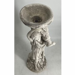 Casa Padrino scultura art nouveau del giardino in cemento donna con vaso di fiori grigio A. 60 cm
