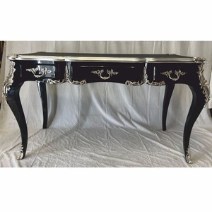 Casa Padrino segretario barocco con piano in vetro e 3 cassetti nero / argento - Mobili da ufficio barocchi