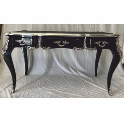 Casa Padrino baroque secretary with glass top and 3 drawers black / silver - Baroque office furniture