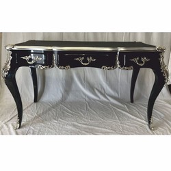 Casa Padrino baroque secretary with glass top and 3 drawers black / silver - Baroque office furniture