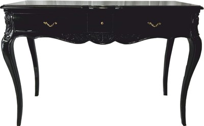 Casa Padrino segretario barocco con piano in vetro e 3 cassetti nero / ottone - Mobili da ufficio barocchi