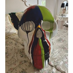 Deko Skulptur Totenkopf Weiß Bunt