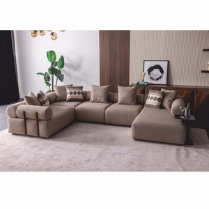Casa Padrino Luxus Ecksofa Grau / Braun 390 cm - Modulares Wohnzimmer Sofa