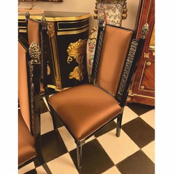 Casa Padrino luxury baroque dining chair set of 4 brown / black / gold - Baroque furniture