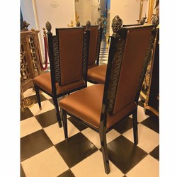 Casa Padrino luxury baroque dining chair set of 4 brown / black / gold - Baroque furniture