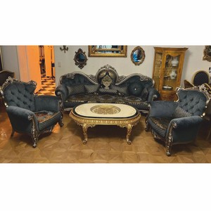Casa Padrino ensemble de meubles de salon baroque de luxe bleu / or / argent - Mobilier de style baroque