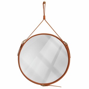 Casa Padrino miroir de luxe marron - Différentes Tailles - Miroir mural rond avec cuir véritable