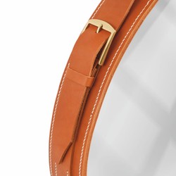 Casa Padrino miroir de luxe marron - Différentes Tailles - Miroir mural rond avec cuir véritable