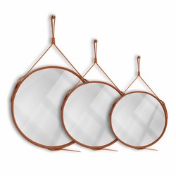 Casa Padrino miroir de luxe marron - Différentes Tailles - Miroir mural rond avec cuir véritable
