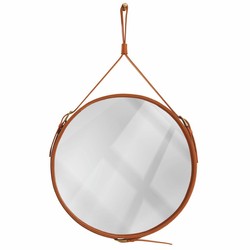 Casa Padrino miroir de luxe marron - Différentes Tailles - Miroir mural rond avec cuir véritable