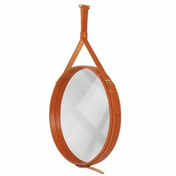Casa Padrino miroir de luxe marron - Différentes Tailles - Miroir mural rond avec cuir véritable