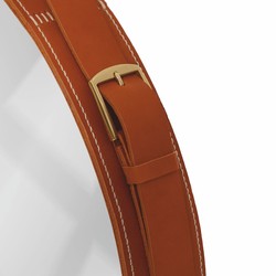 Casa Padrino miroir de luxe marron - Différentes Tailles - Miroir mural rond avec cuir véritable