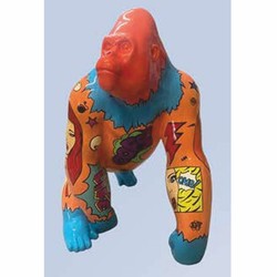 XXL Deko Skulptur Figur Gorilla Affe Orange Bunt
