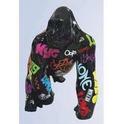 XXL Deko Skulptur Figur Gorilla Affe Schwarz Bunt