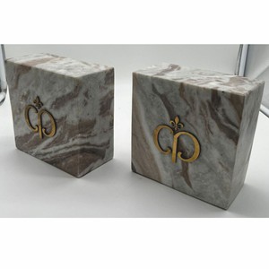 Casa Padrino Luxus Marmor Deko Buchstützen Set Grau-Braun / Gold