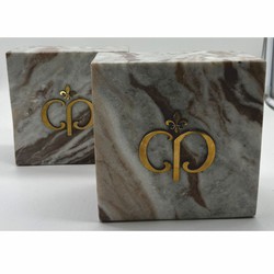 Casa Padrino conjunto de sujetalibros decorativos de mármol de lujo gris-marrón / oro