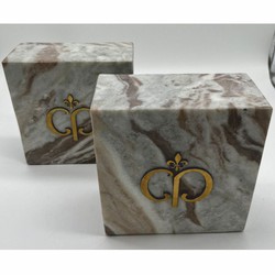 Casa Padrino conjunto de sujetalibros decorativos de mármol de lujo gris-marrón / oro