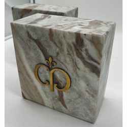 Casa Padrino conjunto de sujetalibros decorativos de mármol de lujo gris-marrón / oro